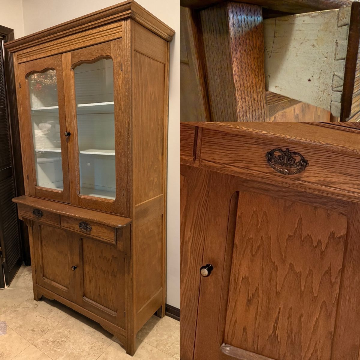 Antique Oak Stepback Farmhouse Hutch Cabinet 