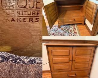 Unique Furniture Makers wood cabinet with paneled doors and a drawer