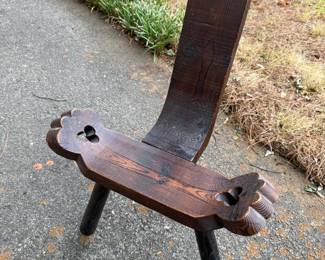 vintage Spanish brutalist tripod chair commonly referred to as a birthing chair