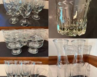  Heritage Princess House Crystal Cut Etched Ice Bucket-Set 6 Beer Glasses-10 Glass Pedestal Desserts - 14 Footed Water Glasses