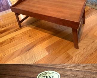 MCM Teak Wood Serving Bed TV Tray Handles & Folding Legs