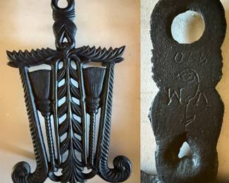 Vintage 1950's Cast Iron Trivet - Hot Plate - Grain Tassel Broom & Heart