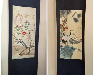 Pair Of Japanese Silkscreen Wall Hangings