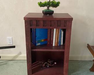 Wood Side Table with Decor Pieces Books and Metal Book Ends