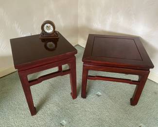 Pair of Side Tables with Wood Seiko Clock