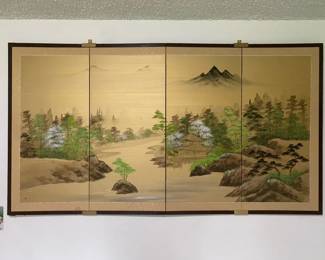 Japanese Four Panel Folding Silk Screen