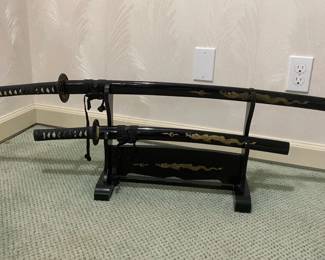 Dragon Motif Katana Set with Display Stand