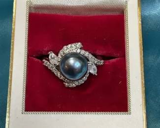 Accent Ring With Pearl Center & Faux Diamond Accents