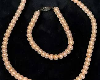 Button Pearl Necklace & Bracelet