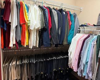 Men’s dress pants, collared shirts, and jackets 