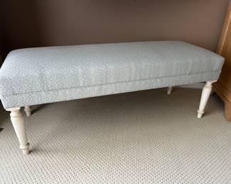 Bench with cream and light blue fabric, $135