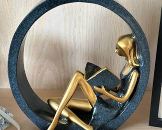 Blue and gold Reading Girl, 8” x 7”,  $30