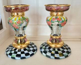 Pair of MacKenzie Childs candlesticks, $250