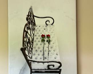 Canvas Wall Art of bench with roses, $32