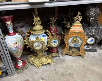FRENCH SEVRES PORCELAIN URN ...SEVES CLOCK... FRANZ HERMLE GERMAN CLOCK.. JAPY FERES CLOCK and GARNITURE