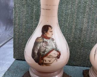 1800s FRENCH NEPOLEON OPALINE GLASS PORTRAIT OIL LAMP