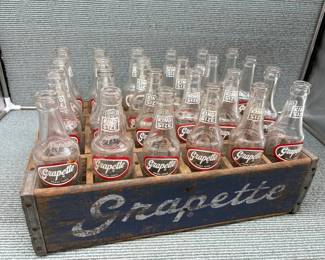 FULL WOODEN GRAPETTE SODA CASE and 24 10 oz GRAPETTE BOTTLES