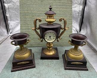 QUARTZ METAL CLOCK AND GARNITURE