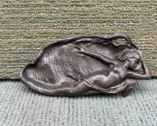 c1930S ART NOUVEAU PEWTER NUDE MERMAID TRINKET DISH