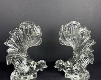 206 pairofclearglassroosterbookendsfig