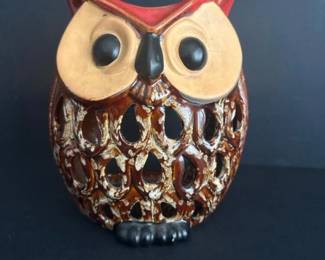 048 glazedceramicowltealightcandleholde