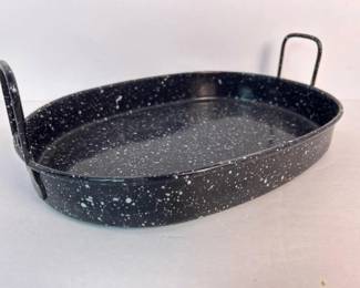 294 ovalblackspeckledenamelroastingpan
