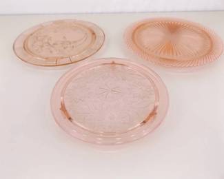 Lot of 3 Pink Depression Glass Cake Plates