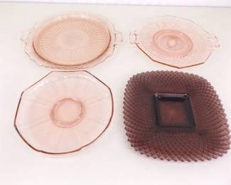 Lot of 3 Pink and 1 Purple Depression Glass Serving Trays