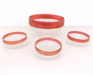 Lot of 4 Indiana Glass Diamond Point Ruby 10" and 5" Bowls