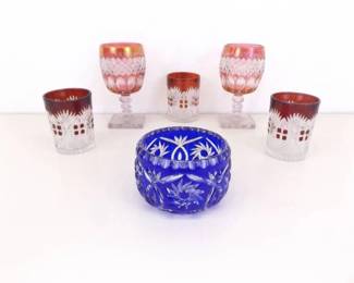 Lot of 6 Westmoreland and Bohemian Glass Tumblers and Bowl
