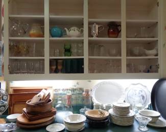 Wood Serving Pieces, Pitcher, Glassware, Italian Green Storage Canisters
