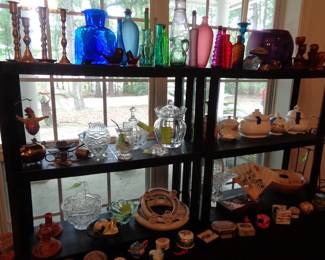 Brass, Vintage Glass, Teapots, Colored Glass Bottles, Trinket Boxes