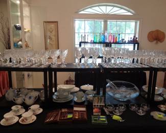 Several Sizes of Stemmed Glassware, Vintage Japanese Teaset, VIntage Serving Pieces