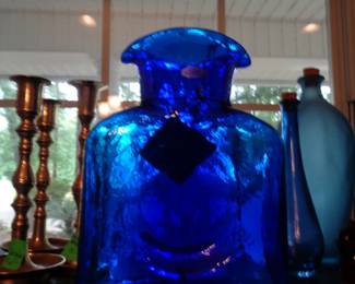 Vintage Blenko Cobalt Blue Double  Spout Bottle
