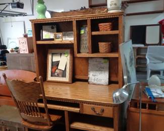 Two Part Desk, Oak Rolling Chair