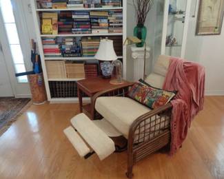 Vintage Reclining Bamboo Lounger, MCM Side Table