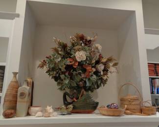 Large Floral Piece, Baskets, Pottery