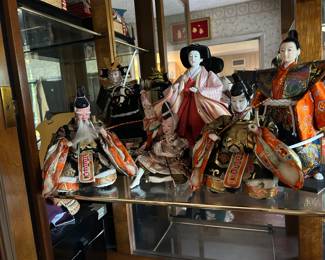 Festive Japanese Hina Emperor & Empress, Elder, Samurai Porcelain Doll Set