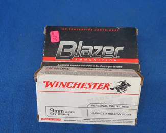 Lot 249. 50 Winchester 9mm rounds. 50 Blazer 9mm rounds.