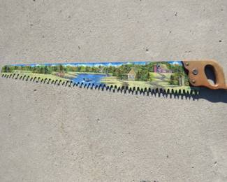 Lot 170. 41-inch hand-painted one-man cross-cut saw