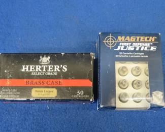 Lot 250. 50 Herter's 9mm Luger rounds. 20 MagTech personal defense +P.