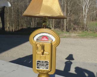 Lot 147. Repurposed vintage parking meter lamp, 30 inches tall. The meter still works