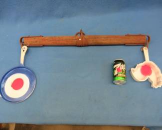 Lot 37. Homemade folk art shooting target made from a single tree and 2 cast-iron pans