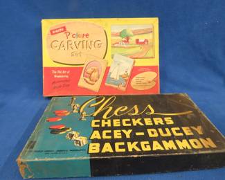 Lot 79. X-acto picture carving set and a Chess game with multiple games