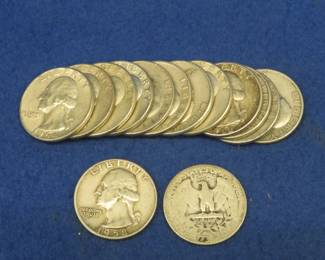 Lot 51. Ten silver Washington quarters