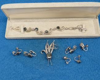 Lot 20. Sorrento sterling silver bracelet, pins, and earrings. Total weight of the set is 28.4 grams.
