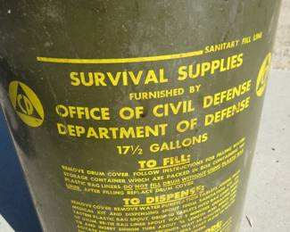 Lot 183. Vintage empty metal Civil Defense 22" x 16" can for 17 1/2-gallons