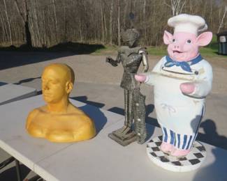 Lot 171. Knight, 28-inch Chef Pig, and foam bust