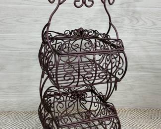 WROUGHT IRON 2 TIER DECORATIVE STAND W LIDS