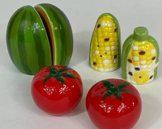 CERAMIC SALT & PEPPER SHAKERS WATERMELON CORN ON THE COB TOMATOES